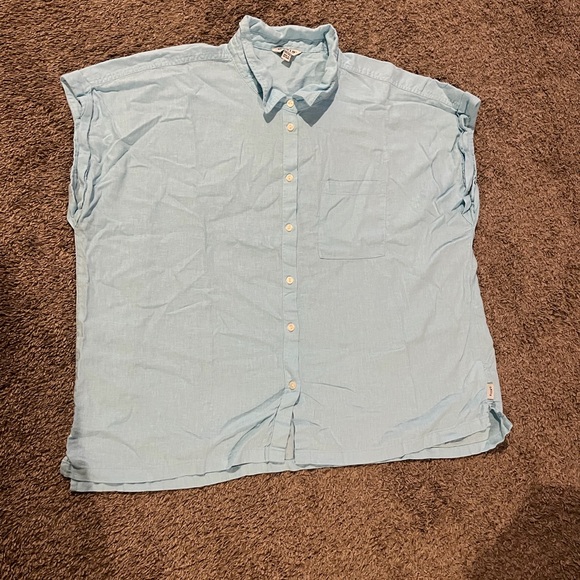 Orvis Women’s Beachy Blue S/S Linen Blend Button Up Collared Shirt Size 2XL - Picture 2 of 7